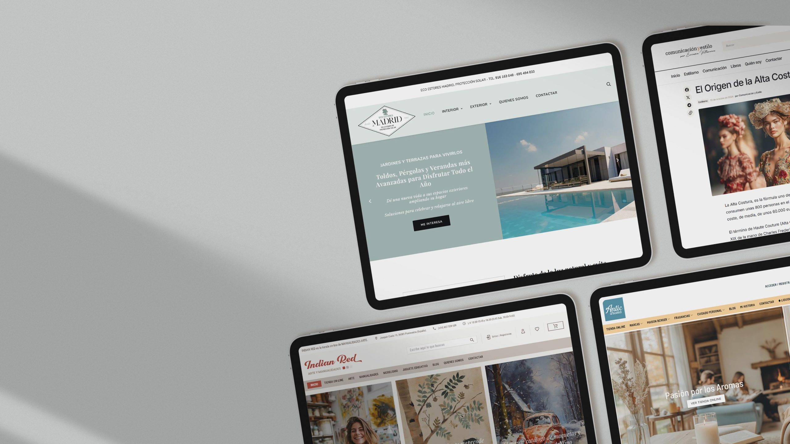 Fotografía de portada de la sección de diseño web de la web de Ernesto Solla donde se muestran distintas páginas de inicio de web en tablets.