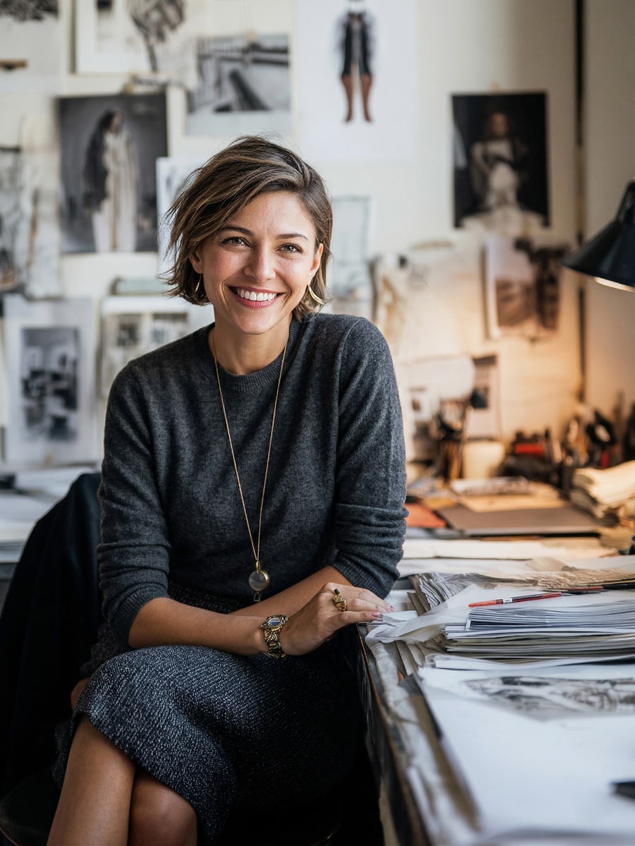 Mujer sonriente en su escritorio